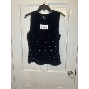 Nina Parker Black‎ Ribbed Knit Rhinestone Tank size 1X NWT